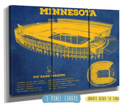 14" x 11" / Stretched Canvas Wrap Cutler West Minnesota Gophers Vintage TCF Bank Stadium Blueprint Art Print