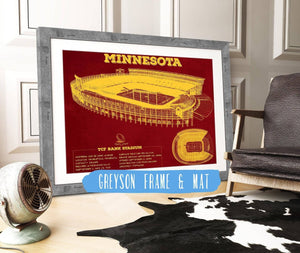 20" x 16" / Greyson Frame & Mat Cutler West Minnesota Gophers - Vintage TCF Bank Stadium  Blueprint Art Print