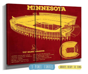 36" x 24" / 3 Panel Canvas Wrap Cutler West Minnesota Gophers - Vintage TCF Bank Stadium  Blueprint Art Print