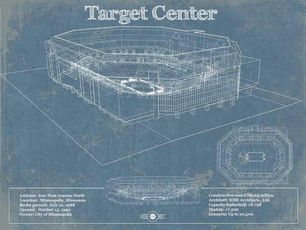 14" x 11" / Unframed Cutler West Minnesota Timberwolves  - Vintage Target Center NBA Print