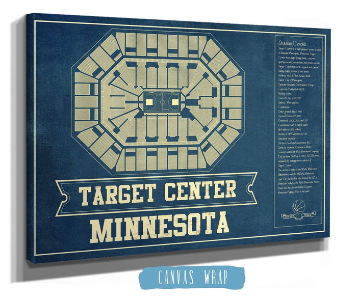 Cutler West Basketball Collection Minnesota Timberwolves Vintage Target Center Vintage Basketball Blueprint NBA Print