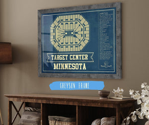 Cutler West Minnesota Timberwolves Vintage Target Center Vintage Basketball Blueprint NBA Print