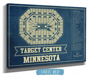 14" x 11" / Stretched Canvas Wrap Cutler West Minnesota Timberwolves Vintage Target Center Vintage Basketball Blueprint NBA Print