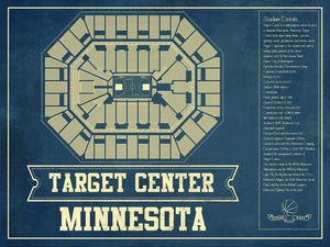 14" x 11" / Unframed Cutler West Minnesota Timberwolves Vintage Target Center Vintage Basketball Blueprint NBA Print