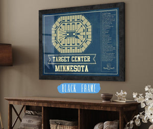 20" x 16" / Black Frame Cutler West Minnesota Timberwolves Vintage Target Center Vintage Basketball Blueprint NBA Print