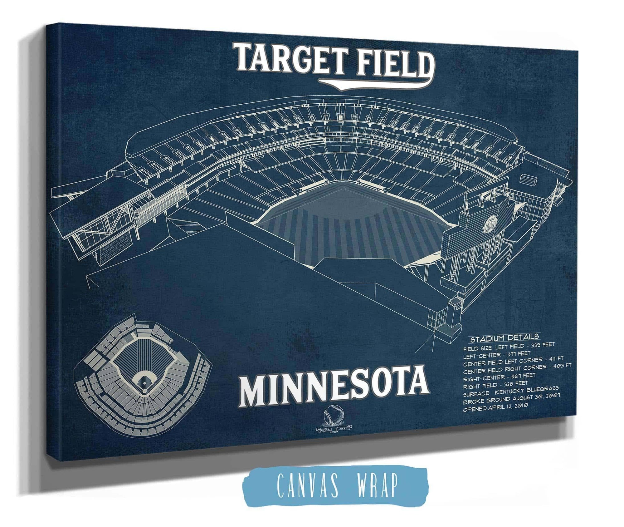 Cutler West Baseball Collection Vintage Minnesota Twins - Target Field Baseball Print