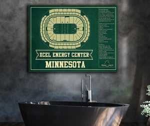Cutler West Minnesota Wild Team Colors - Xcel Energy Center Vintage Hockey Blueprint NHL Print