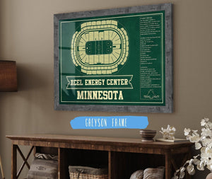 Cutler West Minnesota Wild Team Colors - Xcel Energy Center Vintage Hockey Blueprint NHL Print
