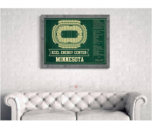 Cutler West Minnesota Wild Team Colors - Xcel Energy Center Vintage Hockey Blueprint NHL Print