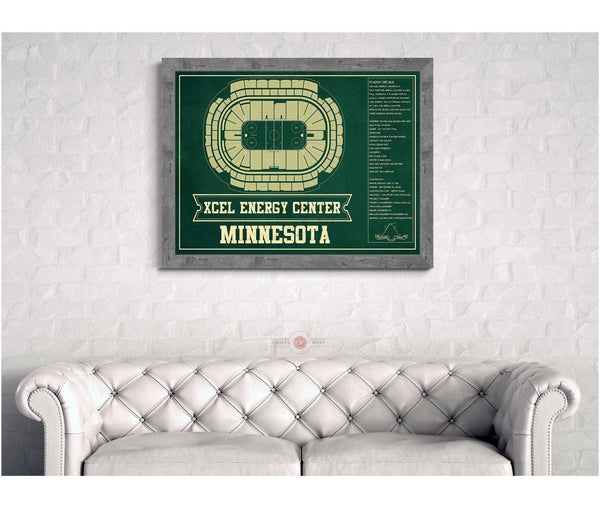 Cutler West Minnesota Wild Team Colors - Xcel Energy Center Vintage Hockey Blueprint NHL Print