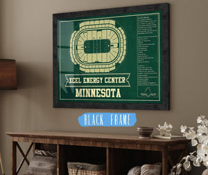 20" x 16" / Black Frame Cutler West Minnesota Wild Team Colors - Xcel Energy Center Vintage Hockey Blueprint NHL Print