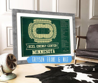 Cutler West 14" x 11" / Greyson Frame & Mat Minnesota Wild Team Colors - Xcel Energy Center Vintage Hockey Blueprint NHL Print 659981782-TEAM