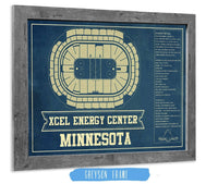 Cutler West 14" x 11" / Greyson Frame Minnesota Wild - Xcel Energy Center Vintage Hockey Blueprint NHL Print 659981782_79936
