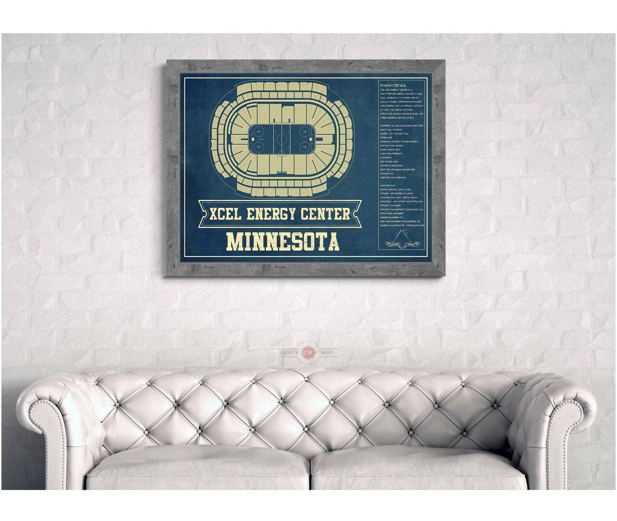 Cutler West Minnesota Wild - Xcel Energy Center Vintage Hockey Blueprint NHL Print