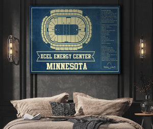 Cutler West Minnesota Wild - Xcel Energy Center Vintage Hockey Blueprint NHL Print