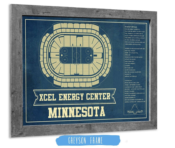 14" x 11" / Greyson Frame Cutler West Minnesota Wild - Xcel Energy Center Vintage Hockey Blueprint NHL Print