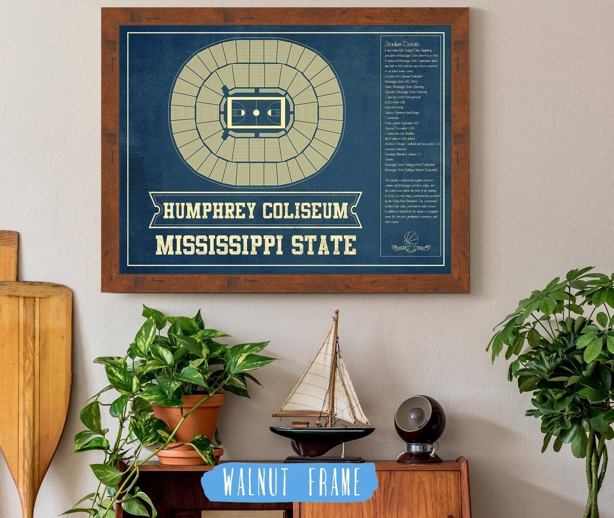 Cutler West Basketball Collection Humphrey Coliseum - Mississippi State Bulldogs NCAA College Basketball Blueprint Art