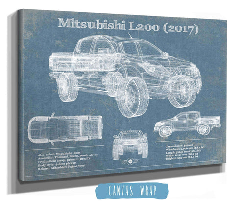 14" x 11" / Stretched Canvas Wrap Cutler West Mitsubishi L200 2017 Vintage Blueprint Auto Print