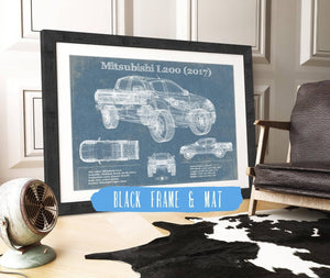 20" x 16" / Black Frame & Mat Cutler West Mitsubishi L200 2017 Vintage Blueprint Auto Print
