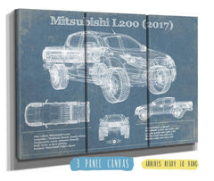 36" x 24" / 3 Panel Canvas Wrap Cutler West Mitsubishi L200 2017 Vintage Blueprint Auto Print