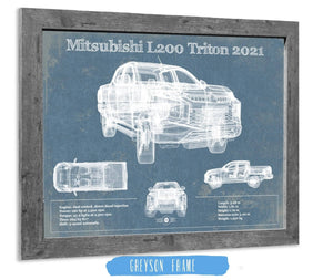 14" x 11" / Greyson Frame Cutler West Mitsubishi L200 Triton 2021 Vintage Blueprint Auto Print