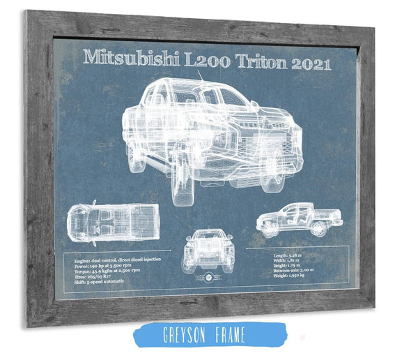 14" x 11" / Greyson Frame Cutler West Mitsubishi L200 Triton 2021 Vintage Blueprint Auto Print