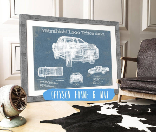 14" x 11" / Greyson Frame & Mat Cutler West Mitsubishi L200 Triton 2021 Vintage Blueprint Auto Print