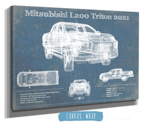 14" x 11" / Stretched Canvas Wrap Cutler West Mitsubishi L200 Triton 2021 Vintage Blueprint Auto Print