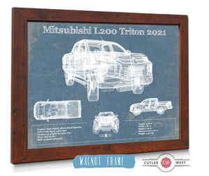 20" x 16" / Walnut Frame Cutler West Mitsubishi L200 Triton 2021 Vintage Blueprint Auto Print