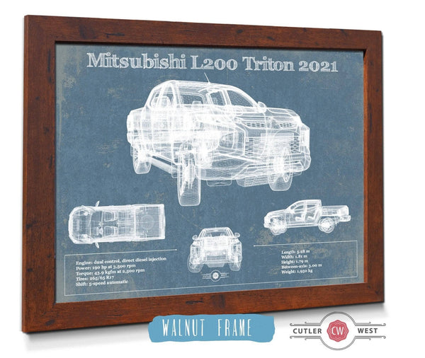 20" x 16" / Walnut Frame Cutler West Mitsubishi L200 Triton 2021 Vintage Blueprint Auto Print