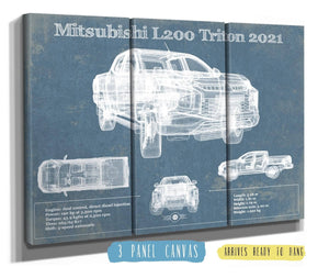36" x 24" / 3 Panel Canvas Wrap Cutler West Mitsubishi L200 Triton 2021 Vintage Blueprint Auto Print
