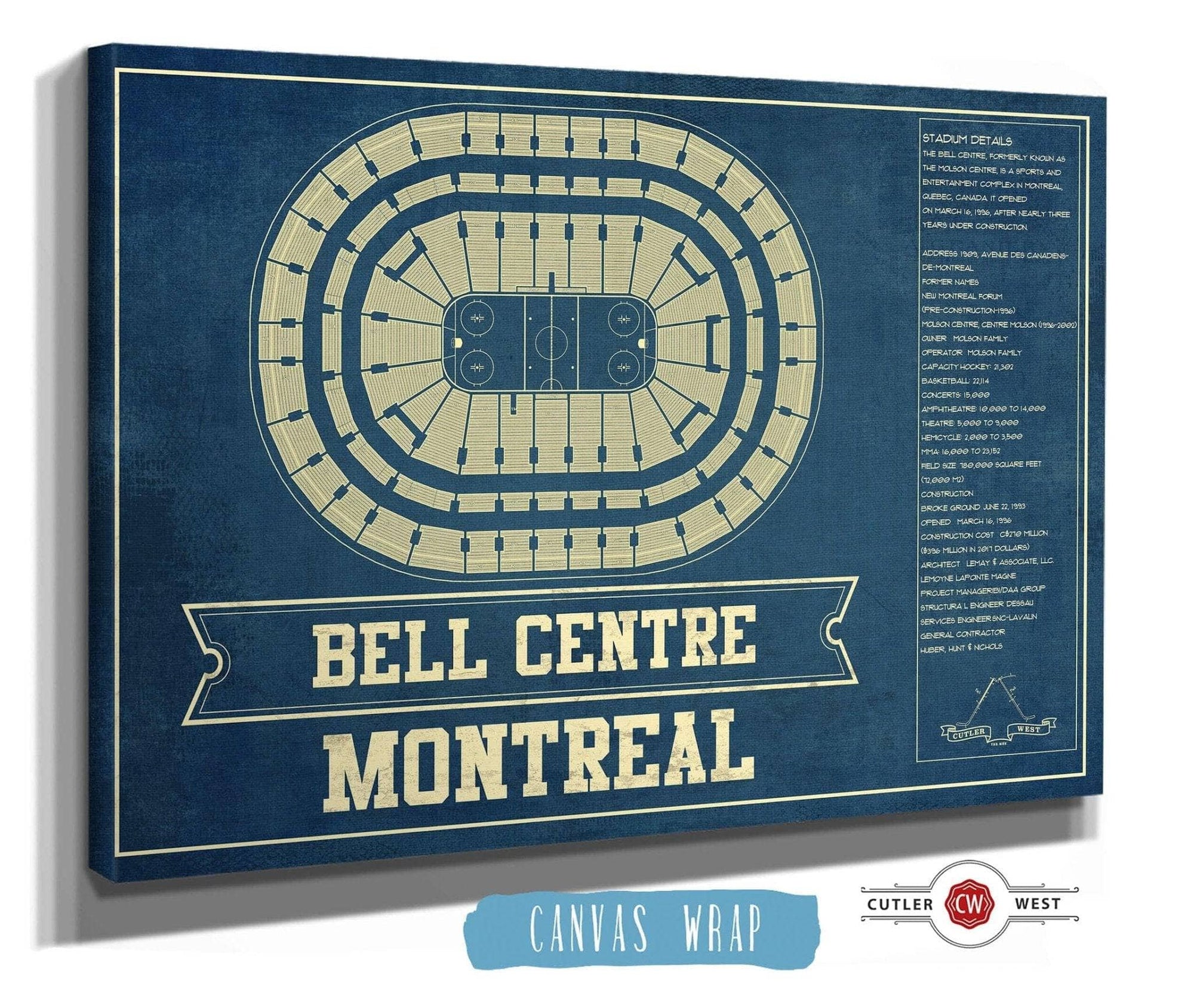 Cutler West 14" x 11" / Stretched Canvas Wrap Montreal Canadiens Bell Centre Seating Chart - Vintage Hockey Print 673822723_80000