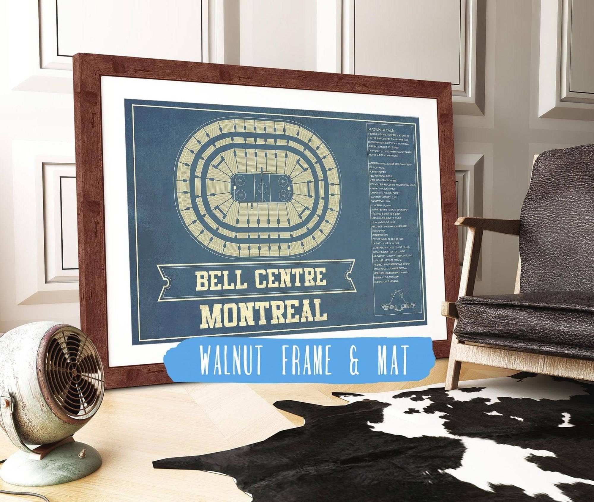 Cutler West 14" x 11" / Walnut Frame & Mat Montreal Canadiens Bell Centre Seating Chart - Vintage Hockey Print 673822723_79999