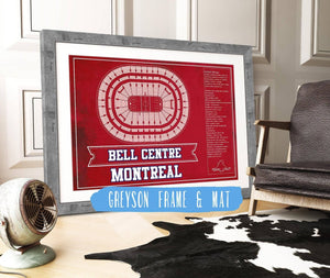 14" x 11" / Greyson Frame & Mat Cutler West Montreal Canadiens Bell Centre Seating Chart - Vintage Hockey Team Color Print