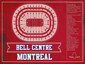 14" x 11" / Unframed Cutler West Montreal Canadiens Bell Centre Seating Chart - Vintage Hockey Team Color Print