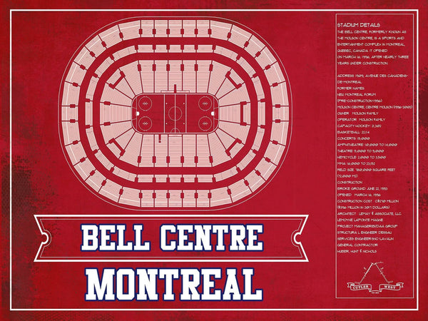 14" x 11" / Unframed Cutler West Montreal Canadiens Bell Centre Seating Chart - Vintage Hockey Team Color Print