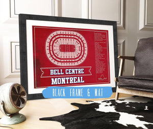 20" x 16" / Black Frame & Mat Cutler West Montreal Canadiens Bell Centre Seating Chart - Vintage Hockey Team Color Print