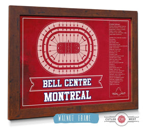 20" x 16" / Walnut Frame Cutler West Montreal Canadiens Bell Centre Seating Chart - Vintage Hockey Team Color Print