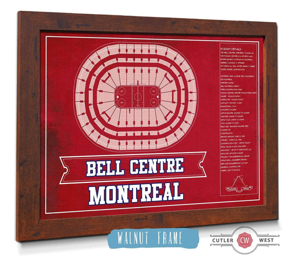 20" x 16" / Walnut Frame Cutler West Montreal Canadiens Bell Centre Seating Chart - Vintage Hockey Team Color Print