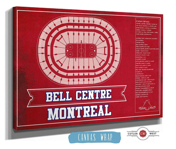 36" x 24" / 3 Panel Canvas Wrap Cutler West Montreal Canadiens Bell Centre Seating Chart - Vintage Hockey Team Color Print