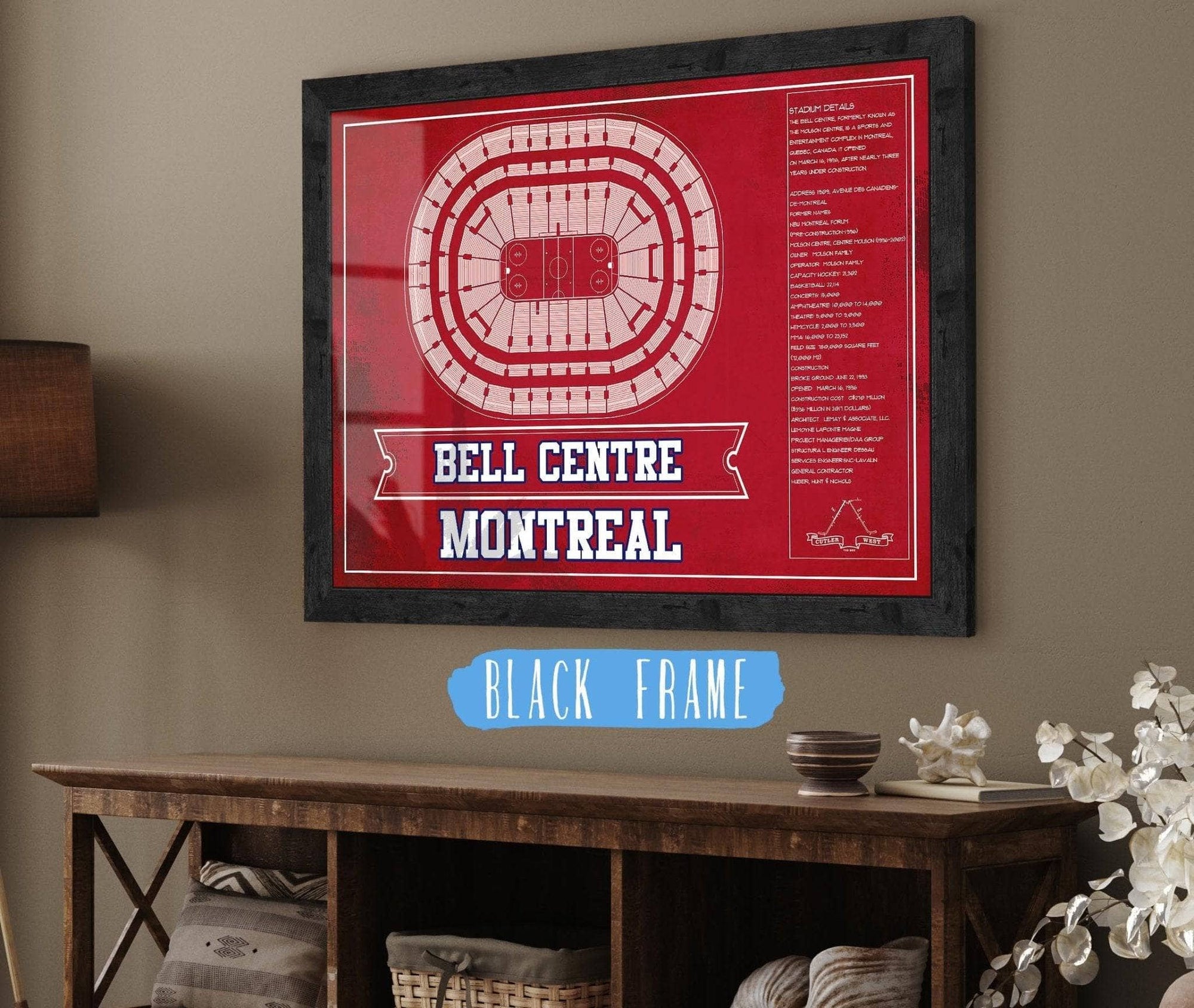 Cutler West 14" x 11" / Black Frame Montreal Canadiens Bell Centre Seating Chart - Vintage Hockey Team Color Print 673822723-TEAM-14"-x-11"80062