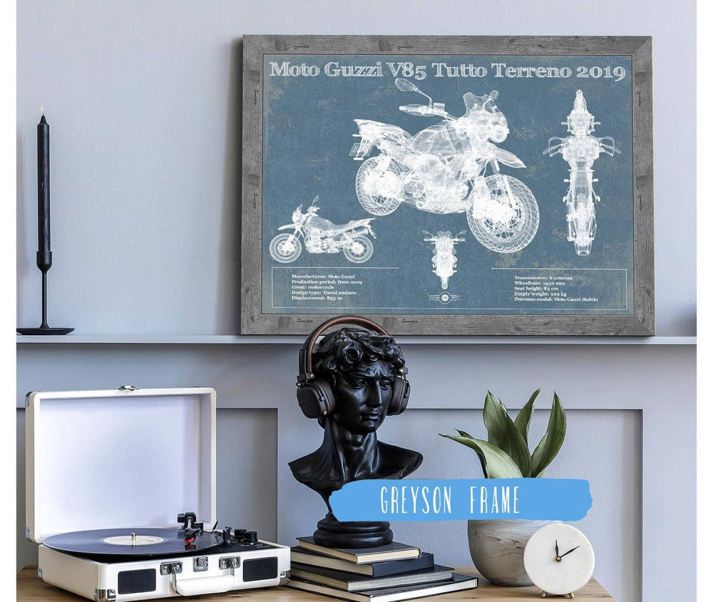 14" x 11" / Stretched Canvas Wrap Cutler West Moto Guzzi V85 Tutto Terreno 2019 Blueprint Motorcycle Patent Print