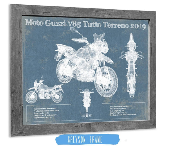 14" x 11" / Greyson Frame Cutler West Moto Guzzi V85 Tutto Terreno 2019 Blueprint Motorcycle Patent Print