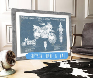 14" x 11" / Greyson Frame & Mat Cutler West Moto Guzzi V85 Tutto Terreno 2019 Blueprint Motorcycle Patent Print