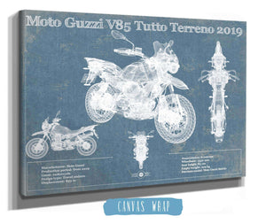 14" x 11" / Stretched Canvas Wrap Cutler West Moto Guzzi V85 Tutto Terreno 2019 Blueprint Motorcycle Patent Print