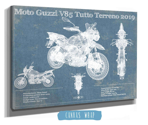 14" x 11" / Stretched Canvas Wrap Cutler West Moto Guzzi V85 Tutto Terreno 2019 Blueprint Motorcycle Patent Print