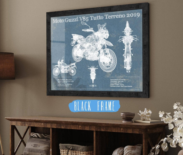 20" x 16" / Black Frame Cutler West Moto Guzzi V85 Tutto Terreno 2019 Blueprint Motorcycle Patent Print