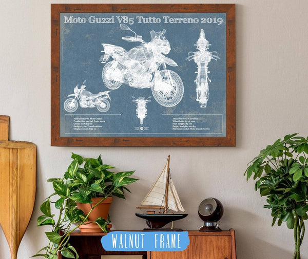 20" x 16" / Walnut Frame Cutler West Moto Guzzi V85 Tutto Terreno 2019 Blueprint Motorcycle Patent Print