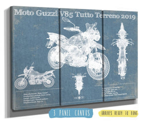 36" x 24" / 3 Panel Canvas Wrap Cutler West Moto Guzzi V85 Tutto Terreno 2019 Blueprint Motorcycle Patent Print
