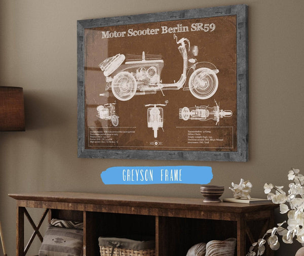Cutler West Motor Scooter IWL Berlin SR59 Vintage Blueprint Motorcycle Print